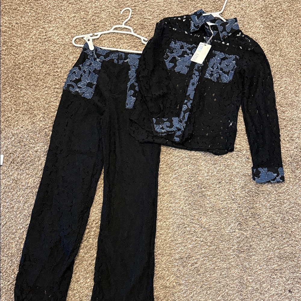 Black and Gray Lace Pantsuit